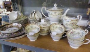 TWENTY ONE PIECE NORITAKE TEA SERVICE FOR SIX PERSONS, floral printed on a lemon coloured ground,