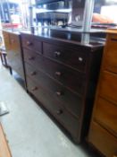 ANTIQUE MAHOGANY CHEST OF DRAWERS WITH LATER ASH TOP, TWO OVER THREE WITH TURNED FEET