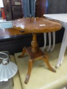MODERN REPRODUCTION CROSSBANDED YEW-WOOD OCCASIONAL TABLE, THE OVAL, GALLERIED TOP ABOVE A SHORT