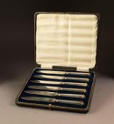 GEORGE V CASED SET OF ELECTROPLATED FRUIT KNIVES WITH FILLED SILVER HANDLES, Sheffield 1918
