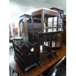 TWO MAHOGANY SHAPED OBLONG COFFEE TABLES, ON SLENDER LEGS AND CHEVAL FEET AND A MAHOGANY OBLONG