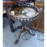 GEORGE III STYLE MAHOGANY CIRCULAR TRIPOD TABLE, WITH SPINDLED GALLERY BORDER, ON COLUMN AND