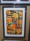 DON TAYLOR  BEESWAX AND OIL PASTEL 'BLUE TRIANGLE'  SIGNED AND DATED (20) 04 LOWER RIGHT, SIGNED AND