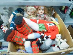 A MODERN LIMITED EDITION BISQUE HEADED COSTUME DOLL 'NADINE' AND TWO OTHERS, 2 X TEDDY BEARS (ONE