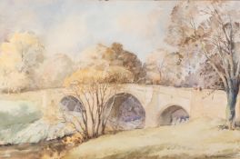 DAVID M. HARRISON (TWENTIETH CENTURY) WATERCOLOUR DRAWING ?The Devil?s Bridge, Kirby Lonsdale?