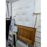 A QUEEN SIZE DIVAN BED AND MATTRESS WITH PINE HEADBOARD