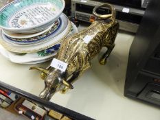 METAL MODEL OF A BULL IN GILT DECORATED FINISH