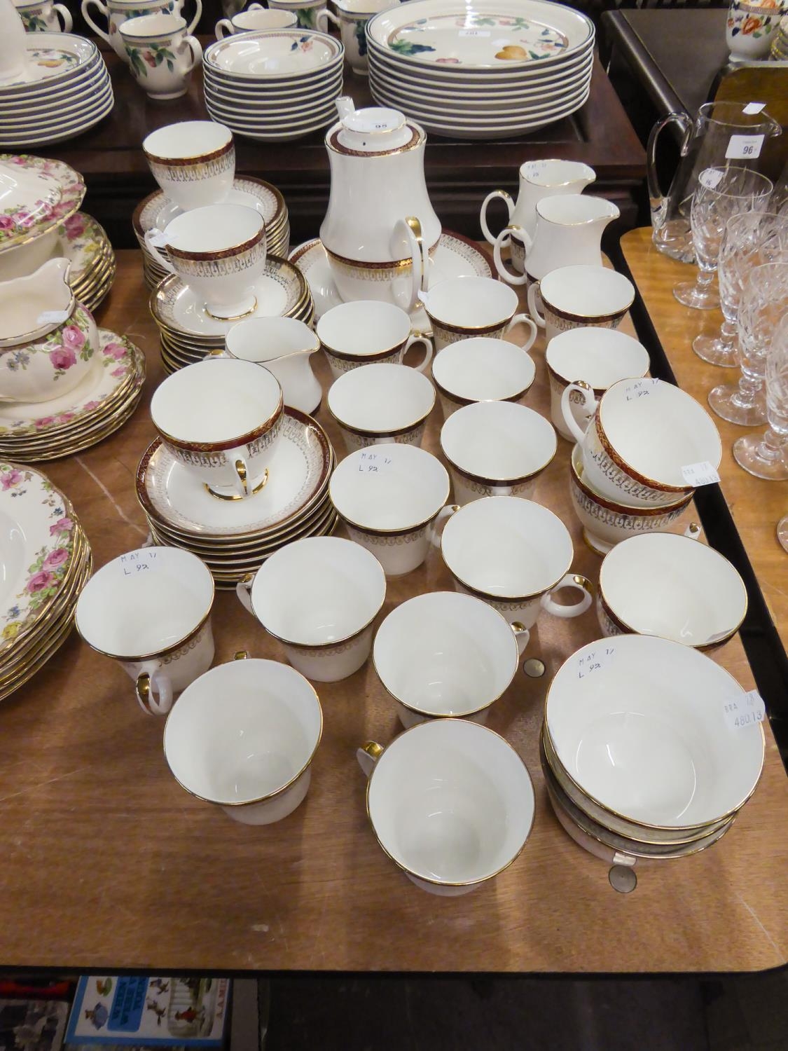 ROYAL GRAFTON BONE CHINA ?MAJESTIC? PATTERN EXTENSIVE TEA AND COFFEE SERVICE WITH MAROON AND GILT