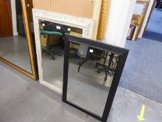 TWO MODERN BEVEL EDGED WALL MIRRORS, ONE IN WHITE FRAME, MATCHING THE PREVIOUS LOT, 36" X 26"