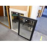 TWO MODERN BEVEL EDGED WALL MIRRORS, ONE IN WHITE FRAME, MATCHING THE PREVIOUS LOT, 36" X 26"