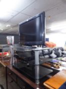 PANASONIC VIERA FLAT SCREEN TELEVISION, 32? WITH REMOTE CONTROL AND THE PANASONIC DVD RECORDER, ON