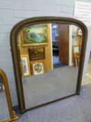 VICTORIAN BEVEL EDGE OVER-MANTLE MIRROR, WITH GILT DETAIL TO THE MOULDED FRAME, 52" X 43" OVERALL