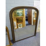 VICTORIAN BEVEL EDGE OVER-MANTLE MIRROR, WITH GILT DETAIL TO THE MOULDED FRAME, 52" X 43" OVERALL