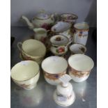 SUTHERLAND BONE CHINA ?PEACH BLOSSOM? PATTERN TEA-FOR-TWO SET OF SEVEN PIECES; SIX OTHER SPECIMEN