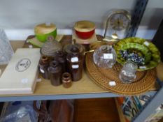 MIXED LOT- A MODERN ACCTIM MANTEL CLOCK, A BOXED SET OF 'LAGUIOLE' KNIVES, A BEADED COSTUME