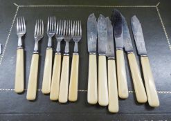 SIX PAIRS OF FISH EATERS WITH SILVER BLADES AND BONE HANDLES, Sheffield 1923, (12)