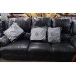 A BLACK HIDE LOUNGE SUITE OF TWO PIECES, VIZ A LARGE THREE SEATER SETTEE AND A TWO SEATER SETTEE,