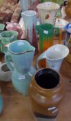 SIX ART DECO POTTERY JUGS AND VASES, including: TWO ROYAL ART POTTERY LUSTRE GLAZED JUGS, ARTHUR