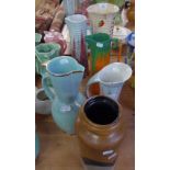 SIX ART DECO POTTERY JUGS AND VASES, including: TWO ROYAL ART POTTERY LUSTRE GLAZED JUGS, ARTHUR