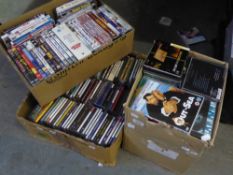 A GOOD SELECTION OF DVD's AND CDs (CONTENTS OF 3 BOXES)