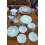 COLCLOUGH CHINA PALE GREEN AND GILT PART TEA SERVICE OF 16 PIECES FOR SIX PERSONS (ONE CUP AND