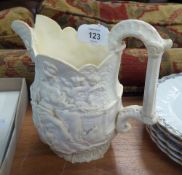 VICTORIAN EMBOSSED WHITE SALT GLAZED JUG (A.F.)