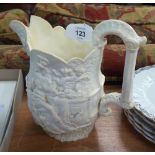 VICTORIAN EMBOSSED WHITE SALT GLAZED JUG (A.F.)