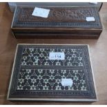 TWO MIDDLE EASTERN CARVED AND INLAID BOXES (2)