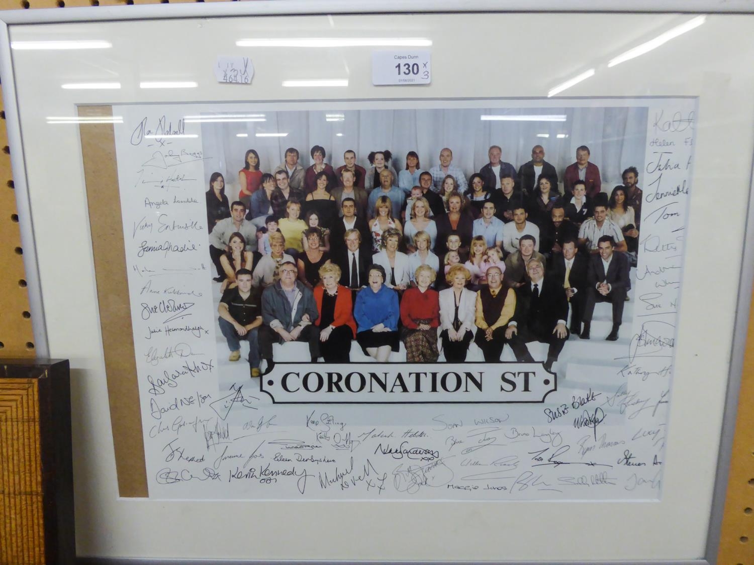 FACSIMILE PHOTOGRAPH AND SIGNATURES OF CORONATION STREET CAST INCLUDING ROY HUDD, FRAMED AND - Image 2 of 2