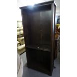 AN IKEA DARK STAINED LARGE OPEN BOOKCASE (86cm wide x 32cm deep x 191cm high)