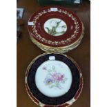 SET OF FOUR DECORATIVE CHINA WALL PLATES , WITH CLASSICAL GARDEN SCENES AFTER FRAGONARD, AND FIVE