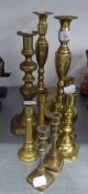 4 1/2 PAIRS OF BRASS CANDLESTICKS