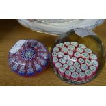 TWO MILLEFIORI GLASS PAPERWEIGHTS