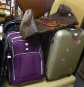 A LOUIS VUITTON REPLICA HOLDALL, TWO ANTLER SUITCASES  AND TWO OTHER SUITCASES (5)