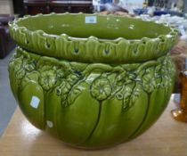 VICTORIAN MOULDED POTTERY GREEN GLAZED LARGE JARDINIÈRE, 12 ¾? high