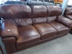 A SOFOLOGY BROWN LEATHER LOUNGE SUITE OF THREE PIECES, VIZ A THREE SEATER SETTEE AND A PAIR OF