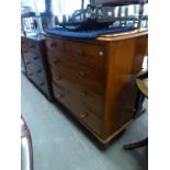 VICTORIAN SATIN BIRCH CHEST OF DRAWERS, TWO OVER THREE, bad split to one side and the other side