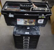 BISLEY BLACK METAL TABLE TOP NEST OF FIVE SHALLOW FILING DRAWERS, 11? WIDE, 12 ¾? HIGH AND A ?PRO?