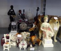 VARIOUS CERAMIC OR RESIN FIGURES AND DOG ORNAMENTS AND TEN OTHER SMALL ORNAMENTS