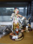 LEONARDO RESIN FIGURE, CIRCUS CLOWN, ON WOOD PLINTH, 9 3/4in (24.7cm) HIGH