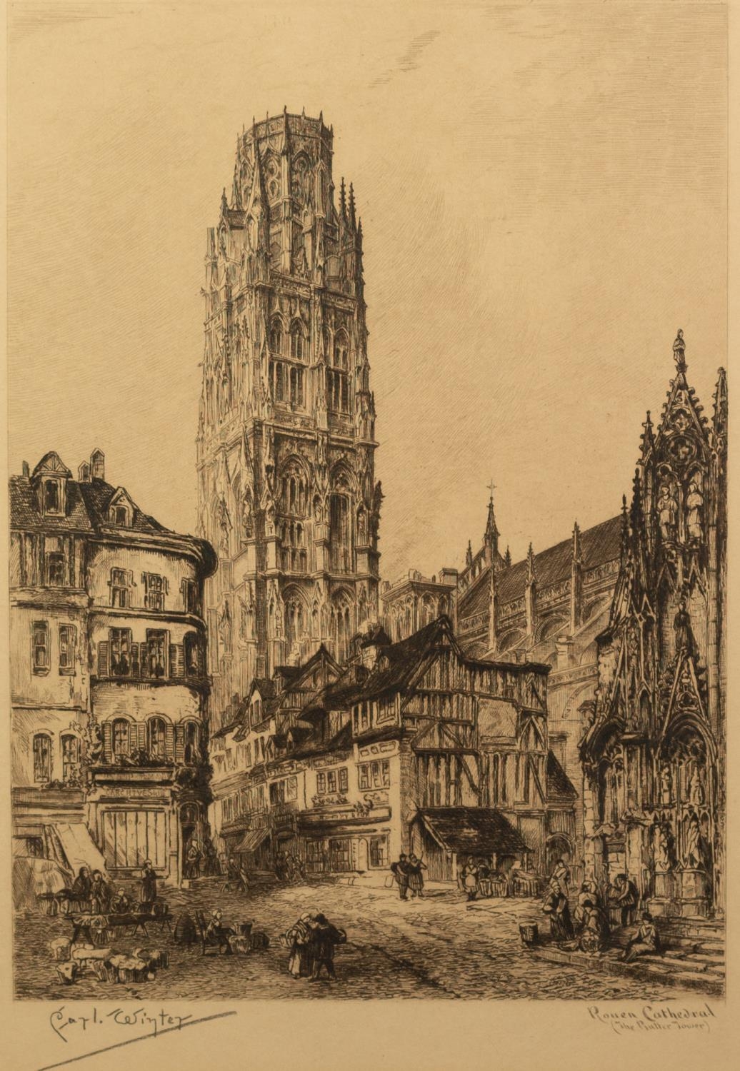 CARL WINTER PAIR OF ARTIST SIGNED ETCHINGS ?Abbeville Cathedral? ?Rouen Cathedral? 12? x 8 ¾? (30. - Image 3 of 6