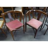 A PAIR OF INLAID MAHOGANY CORNER CHAIRS, WITH  CURVED BACK AND 'X' STRETCHER  (2)