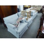 DURESTA LOUNGE SUITE OF FOUR PIECES, COVERED IN GREY AND PINK STRIPED FABRIC, VIZ A THREE SEATER