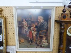 A LARGE FRAMED PEAR'S COLOUR PRINT, 'GRANDFATHER WITH CHILDREN'