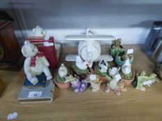 PAIR OF TEDDY BEAR BOOKENDS AND APPROXIMATELY 10, MAINLY RESIN, ORNAMENTS AND A FRITZ & FLOYD