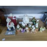 PAIR OF TEDDY BEAR BOOKENDS AND APPROXIMATELY 10, MAINLY RESIN, ORNAMENTS AND A FRITZ & FLOYD