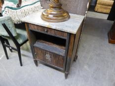 ZEBRA WOOD FRENCH STYLE BESIDE CUPBOARD HAVING MARBLE TOP WITH SIDE COLUMNS, SINGLE DOOR