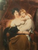 ELLEN JOWETT AFTER SIR THOMAS LAWRENCE MEZZOTINT PRINTED IN COLOUR Lady Leitrim and child Signed