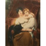 ELLEN JOWETT AFTER SIR THOMAS LAWRENCE MEZZOTINT PRINTED IN COLOUR Lady Leitrim and child Signed