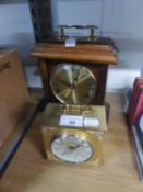 DAVIES, CHESTER, WOODEN CASED MANTEL CLOCK WITH BRASS CARRYING HANDLE AND A BENTINA BRASS CASED